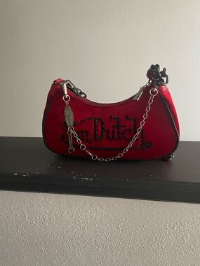 Von Dutch Red Velvet Mini Shoulder Bag with Chain